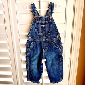 OshKosh B'Gosh Toddler Denim Overalls Size 12 Month Dark Wash Adjustable Straps